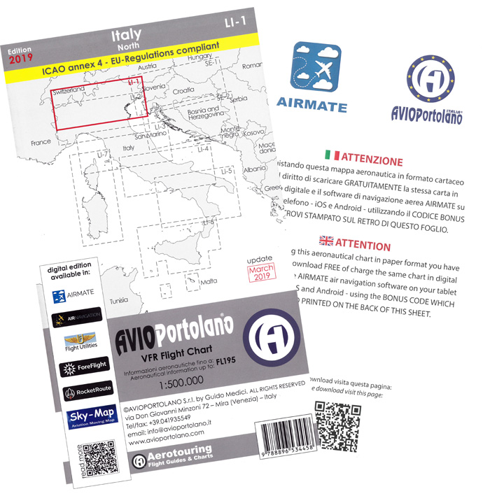 Bonus: Beim Kauf von Avioportolano-Luftfahrtkarten gibt es einen Code für die digitale Version für die App Airmate