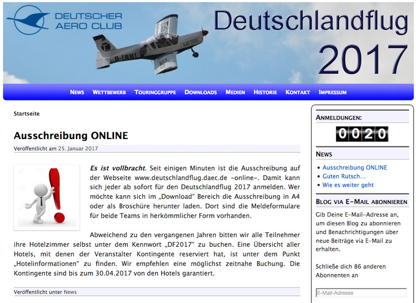 Anmelden jetzt: zum Deutschlandflug 2017