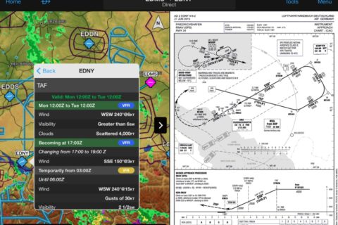Garmin Pilot App mit Wetterdaten und Anflugkarten