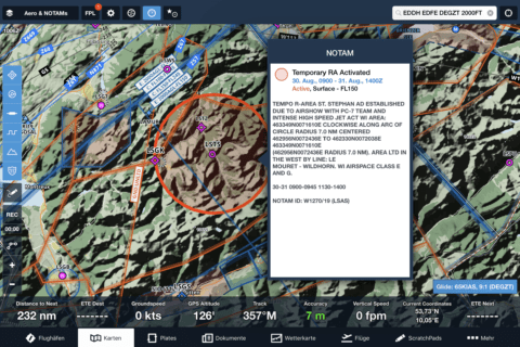 Restricted Area in der Moving Map von ForeFlight