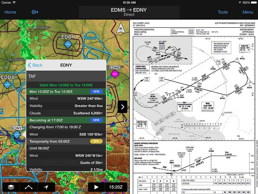 Umfangreich: Garmin Pilot bietet alle nötigen Infos für Flugplanung und -Durchführung