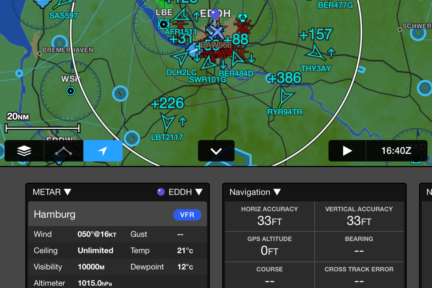 Screenshot der Garmin Pilot App
