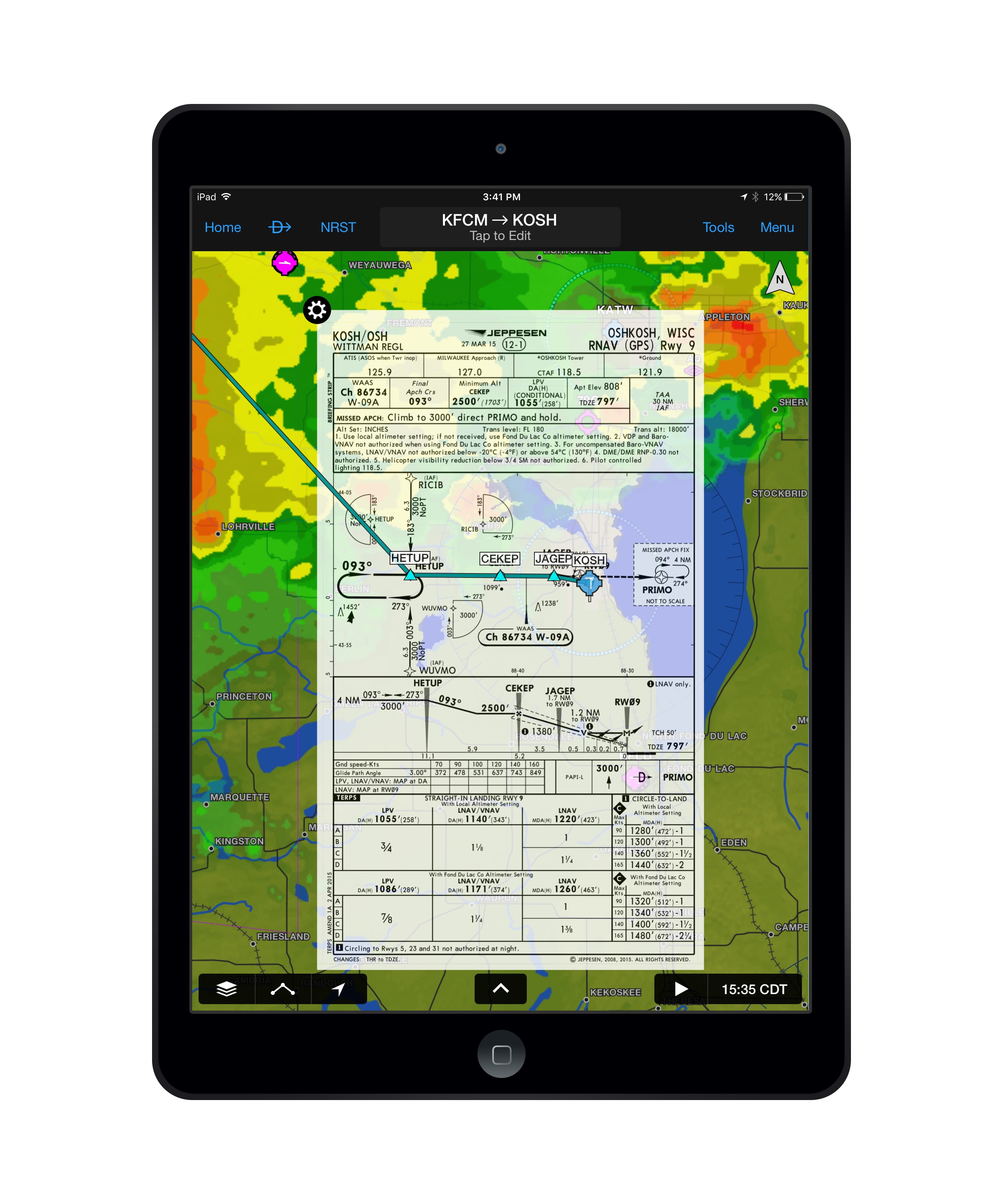 Jeppesen-Karte in Garmin Pilot eingeblendet