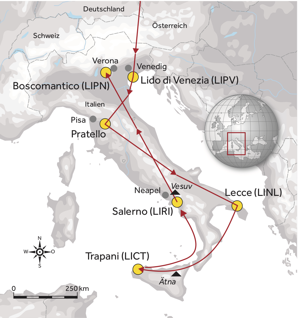 Die geplante Route durch Italien