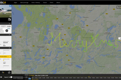 Frohe Botschaft: Flight-Track auf www.flightradar24.com, erflogen vom Remos-Team