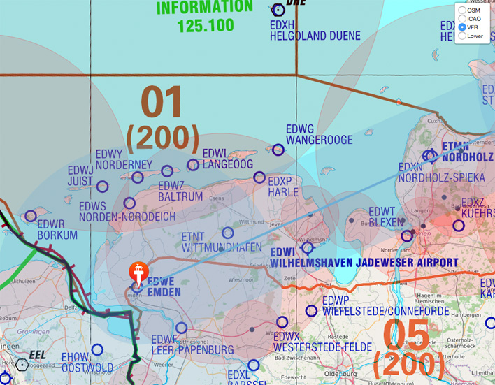 Obacht: NOTAM checken beim Flug an der Nordseeküste vor Wittmund! (Karte nicht zur Navigation geeignet)