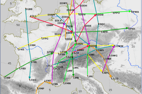 Zwei Mal täglich aktualisiert: Routen durch Zentraleuropa mit Wetterwerten für die Flugplanung