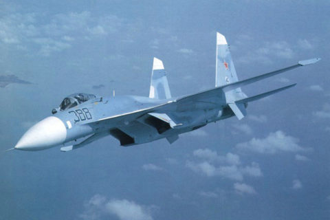 Sukhoi Su-27 Flanker, hier ein baugleiches Muster wie die in den USA restaurierte Maschine.