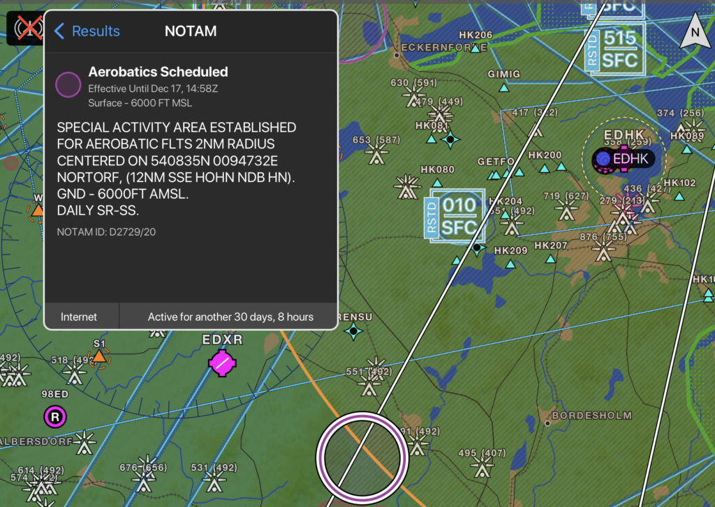 Garmin Pilot NOTAM Detials