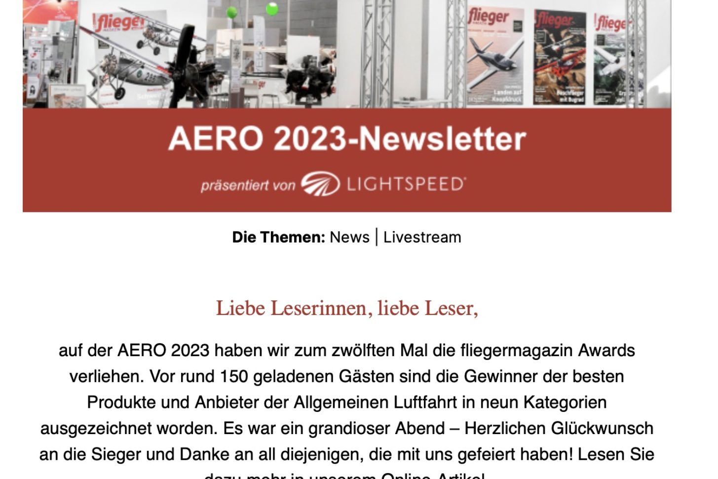 Erfreut sich großer Beliebtheit: Der fliegermagazin-Newsletter, der während der AERO 2024 täglich verschickt wird.