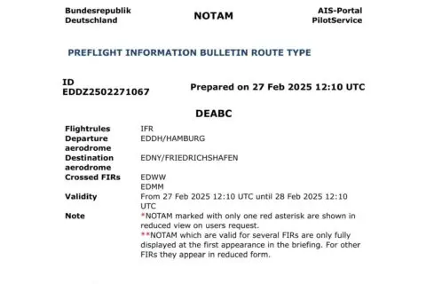 Beginn einer Odyssee: Das NOTAM-Briefing zum fiktiven IFR-Flug der Redaktion von Hamburg nach Friedrichshafen umfasst ganze 58 Seiten.